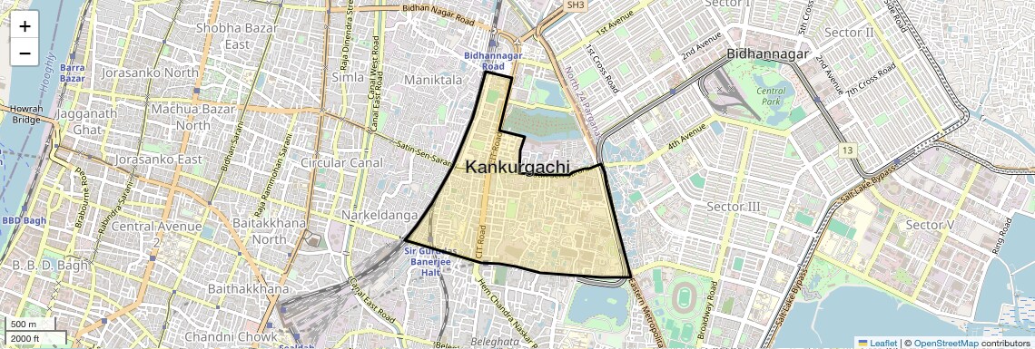 Location Map of Kankurgachi, Kolkata