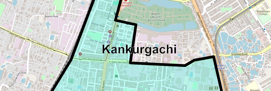 Location Map of Kankurgachi, Kolkata