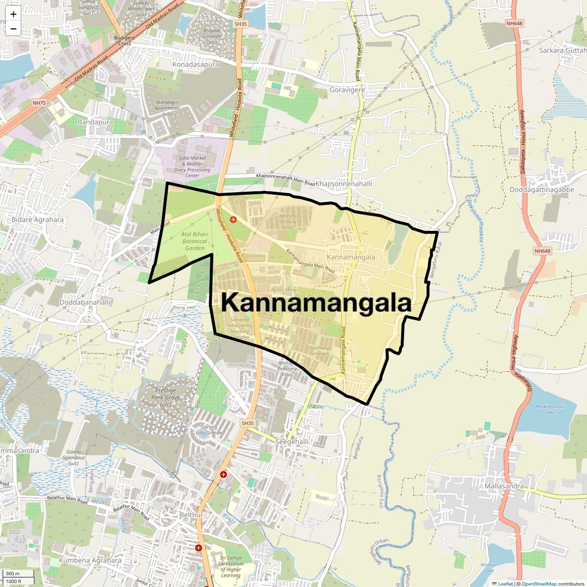 Location Map of Kannamangala, Bangalore