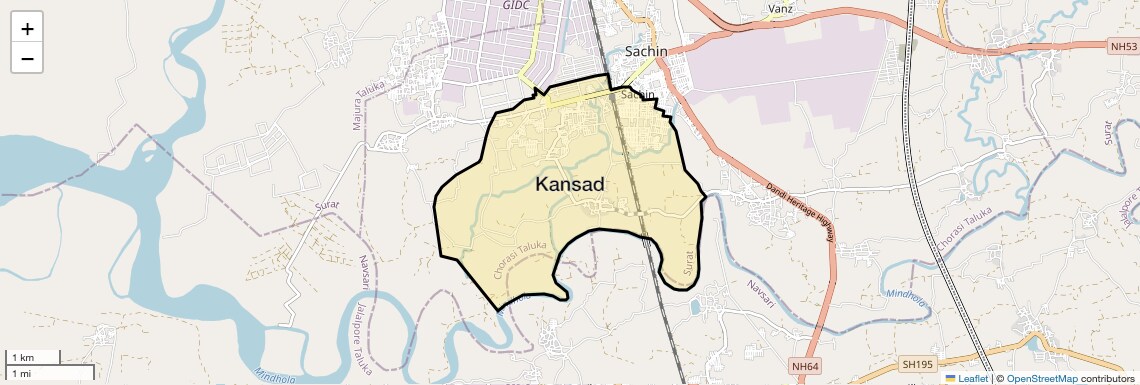 Location Map of Kansad, Surat