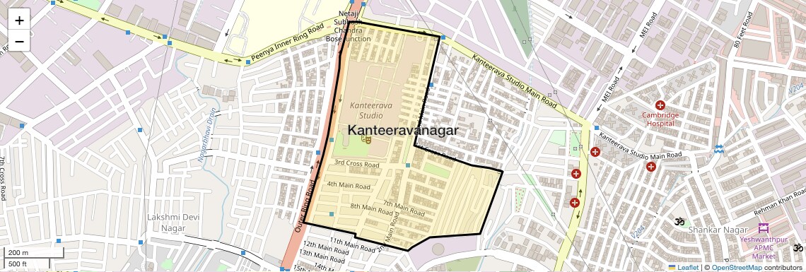 Location Map of Kanteeravanagar, Bangalore