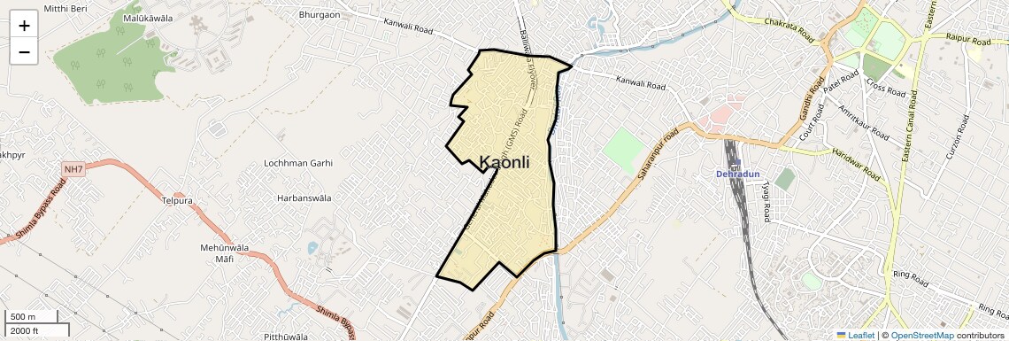 Location Map of Kaonli, Dehradun