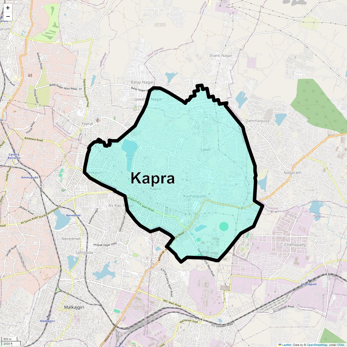 Location Map of Kapra, Hyderabad