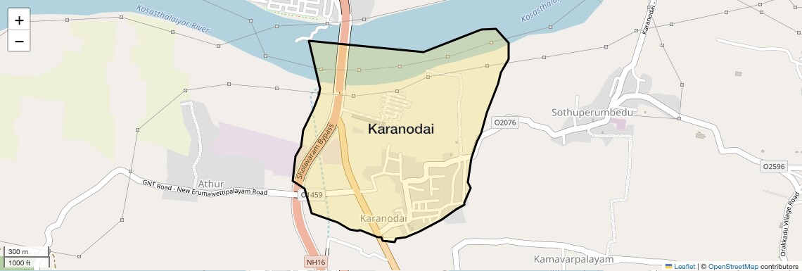 Location Map of Karanodai, Chennai