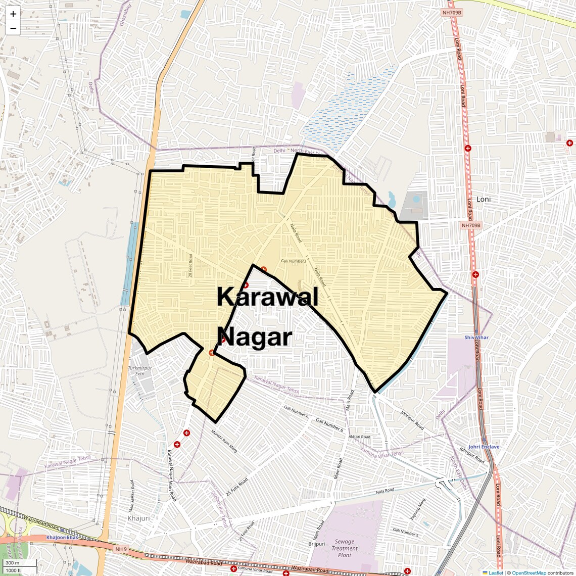Location Map of Karawal Nagar, Delhi