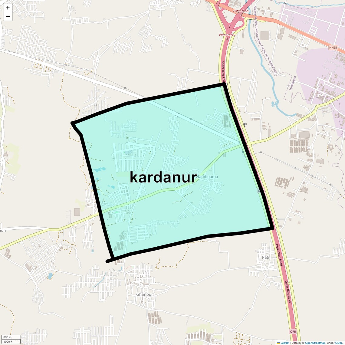 Location Map of Kardanur, Hyderabad