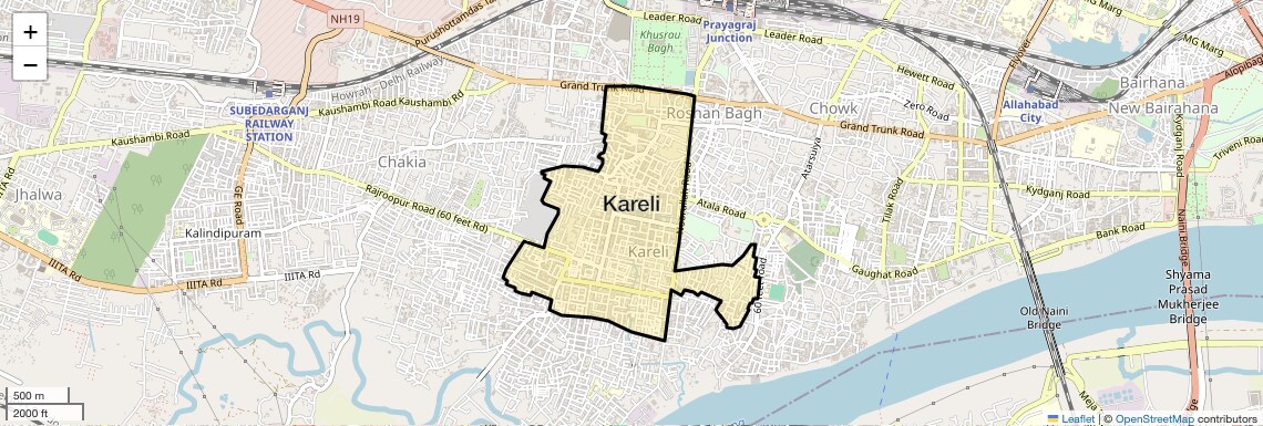 Location Map of Kareli, Allahabad