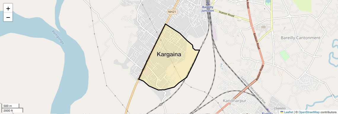 Location Map of Kargaina, Bareilly
