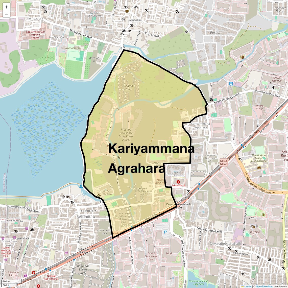 Location Map of Kariyammana Agrahara, Bangalore
