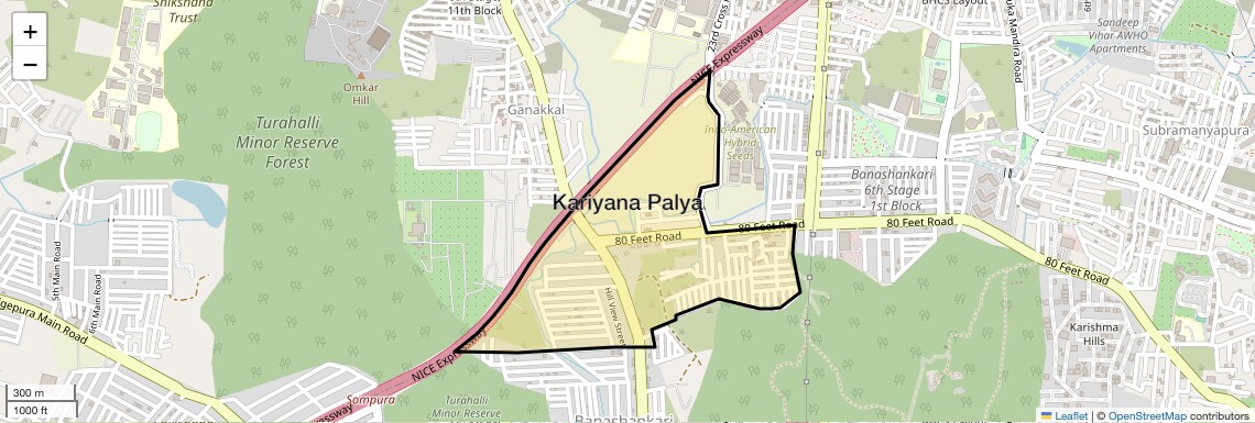 Location Map of Kariyana Palya, Bangalore
