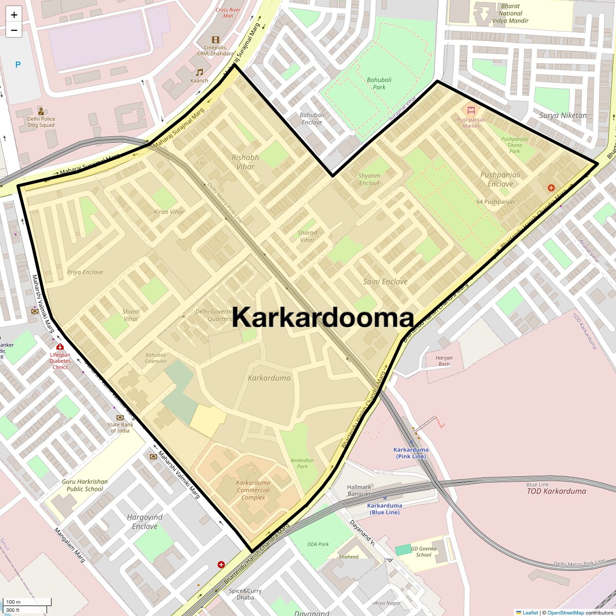 Location Map of Karkardooma, Delhi