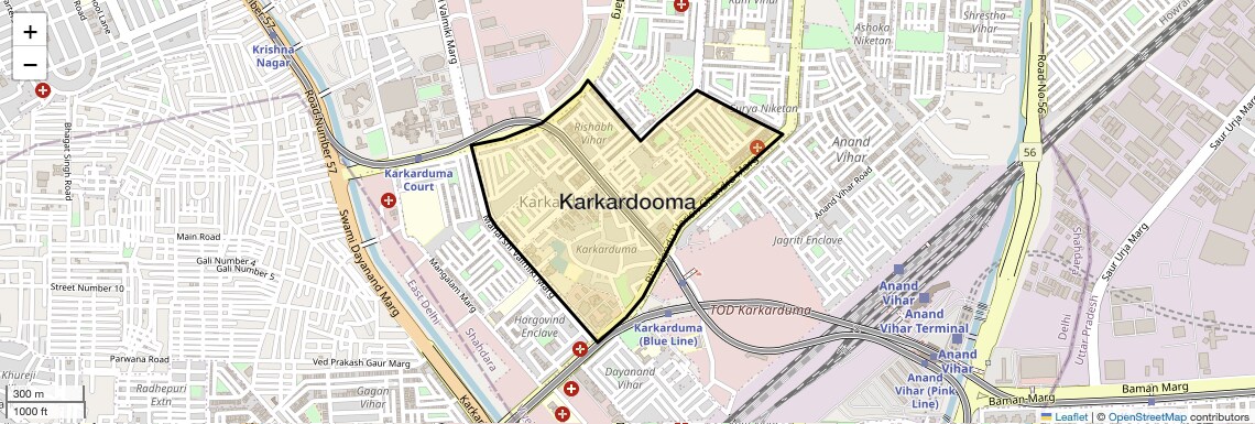 Location Map of Karkardooma, Delhi