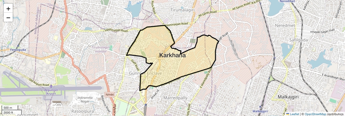 Location Map of Karkhana, Hyderabad