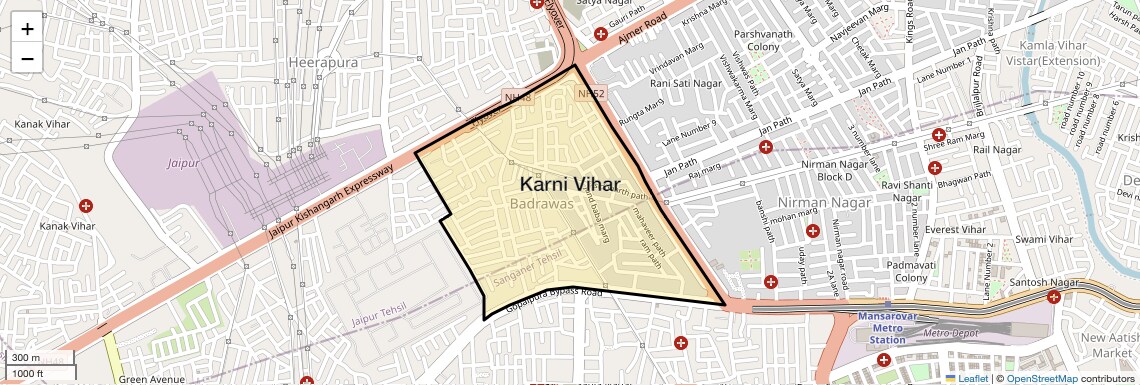 Location Map of Karni Vihar, Jaipur