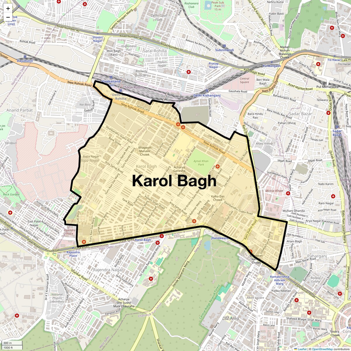 Location Map of Karol Bagh, Delhi