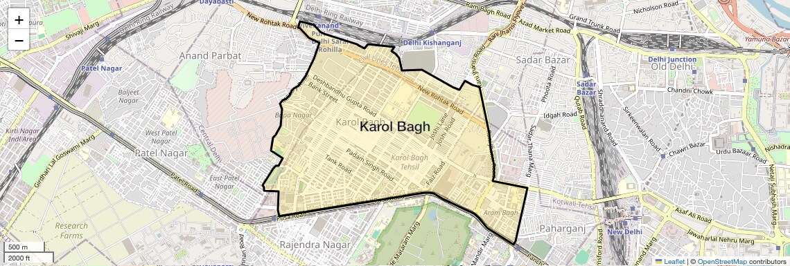 Location Map of Karol Bagh, Delhi
