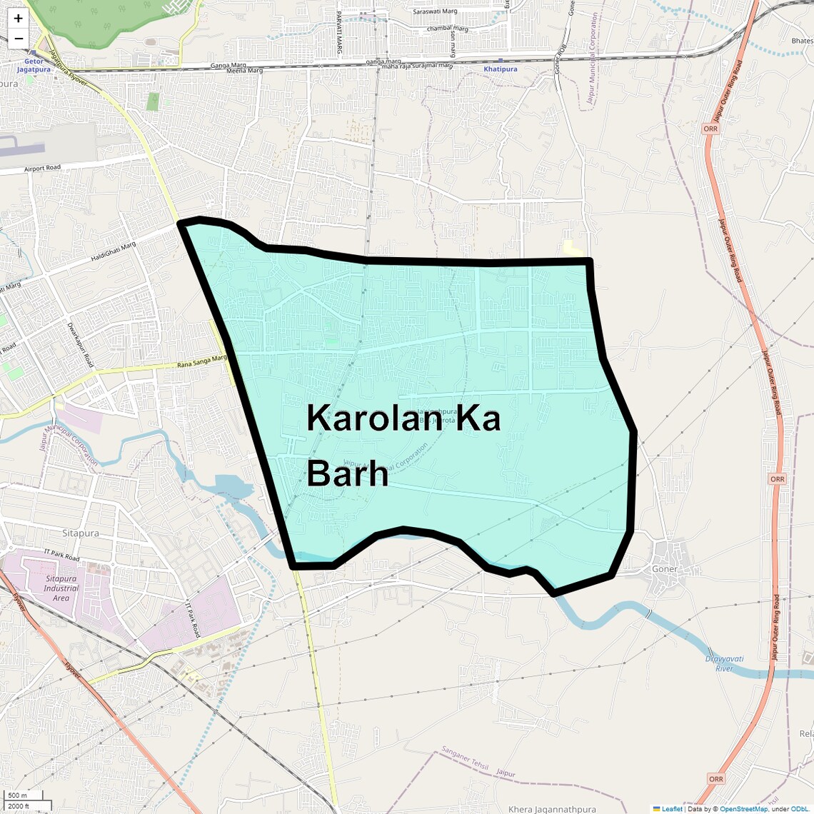 Location Map of Karolan Ka Barh, Jaipur