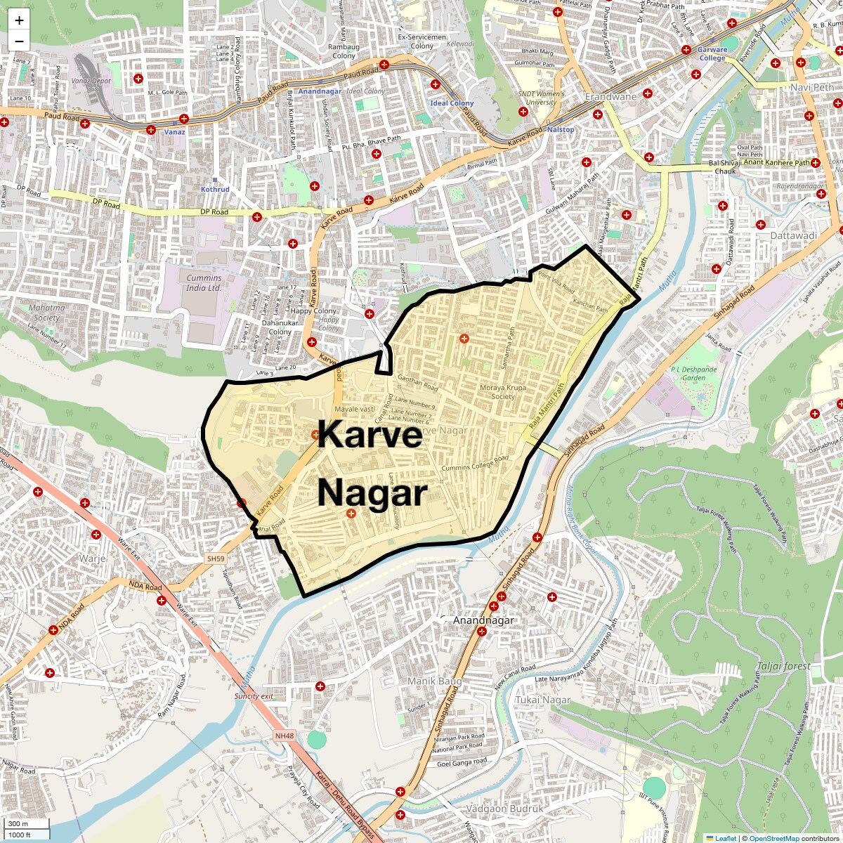 Location Map of Karve Nagar, Pune