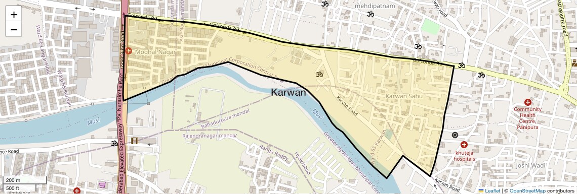Location Map of Karwan, Hyderabad