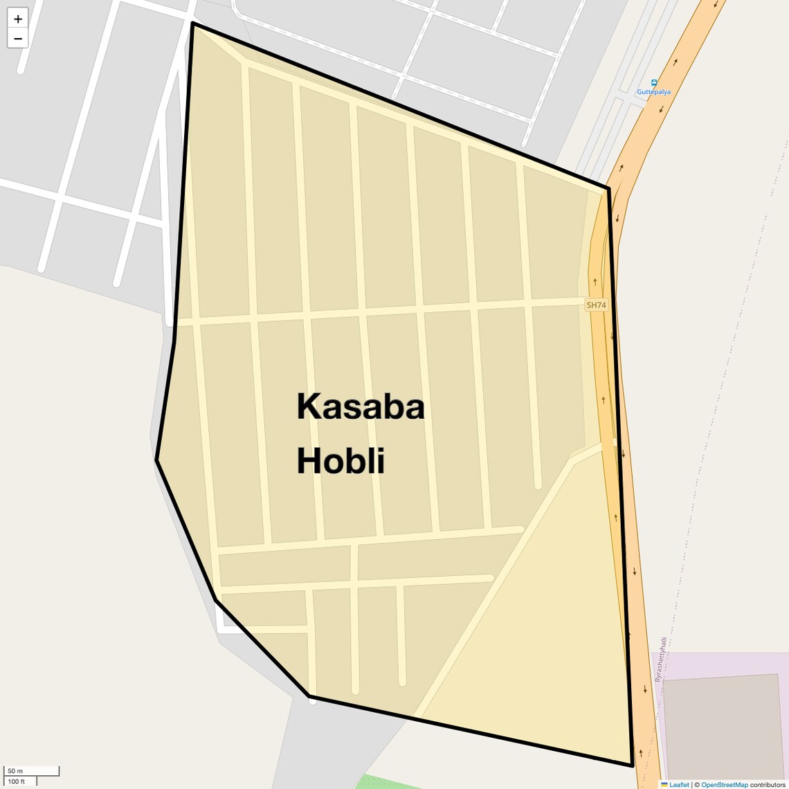 Location Map of Kasaba Hobli, Bangalore
