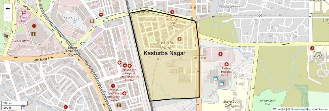 Location Map of Kasturba Nagar, Bhopal