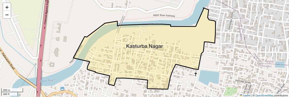 Location Map of Kasturba Nagar, Chennai