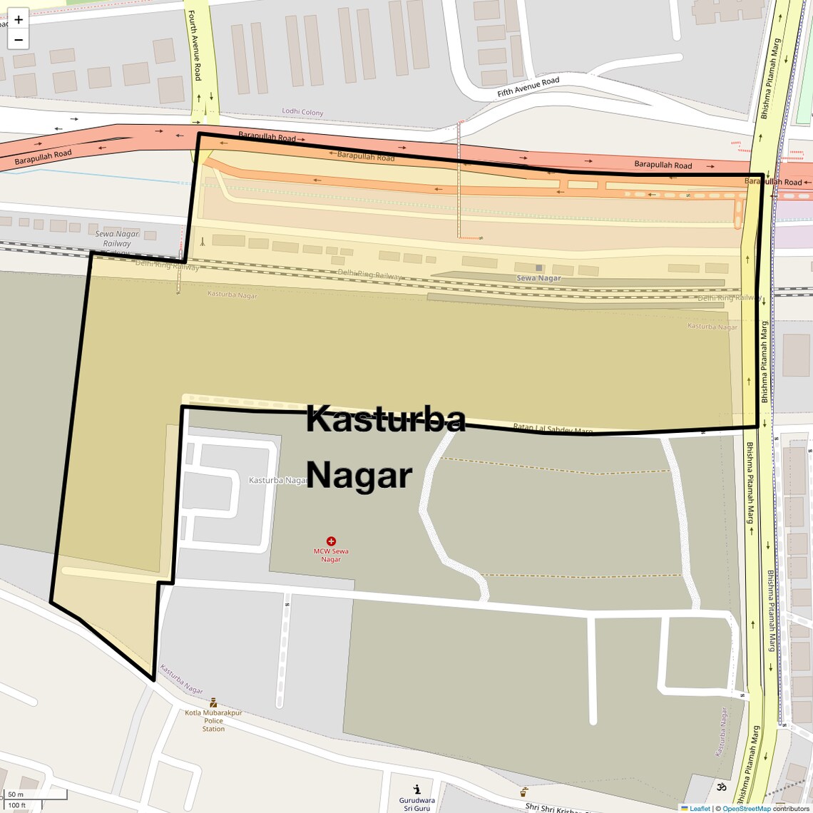 Location Map of Kasturba Nagar, Delhi