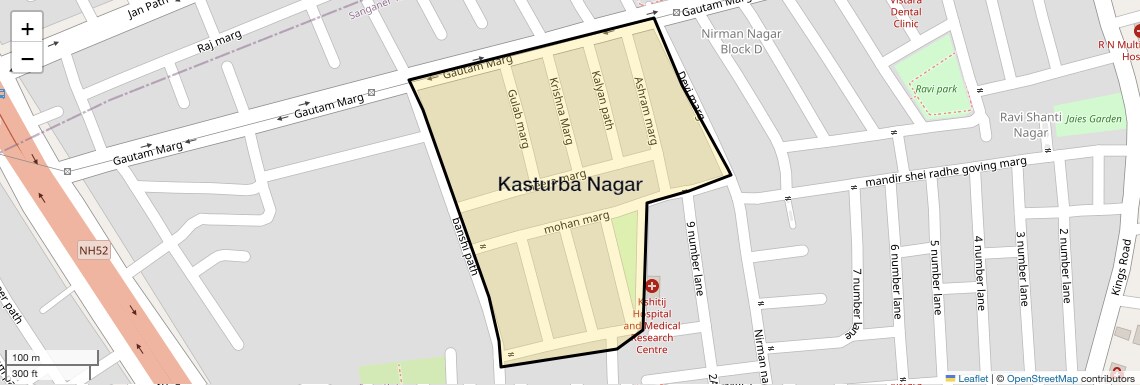 Location Map of Kasturba Nagar, Jaipur