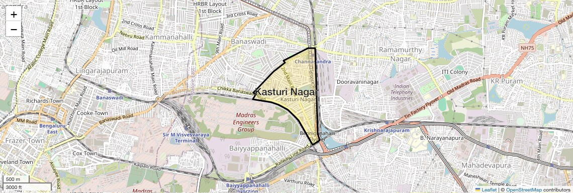 Location Map of Kasturi Nagar, Bangalore