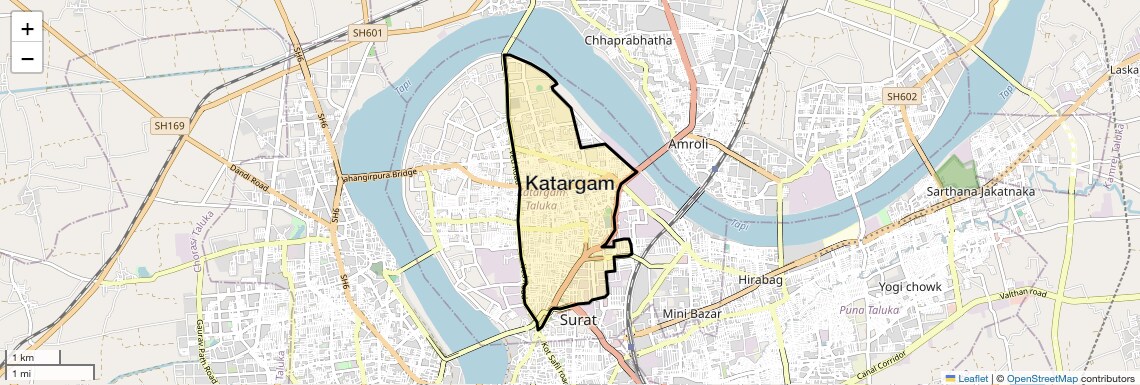 Location Map of Katargam, Surat
