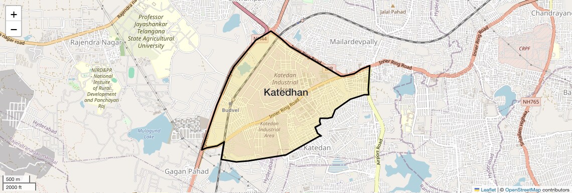 Location Map of Katedhan, Hyderabad