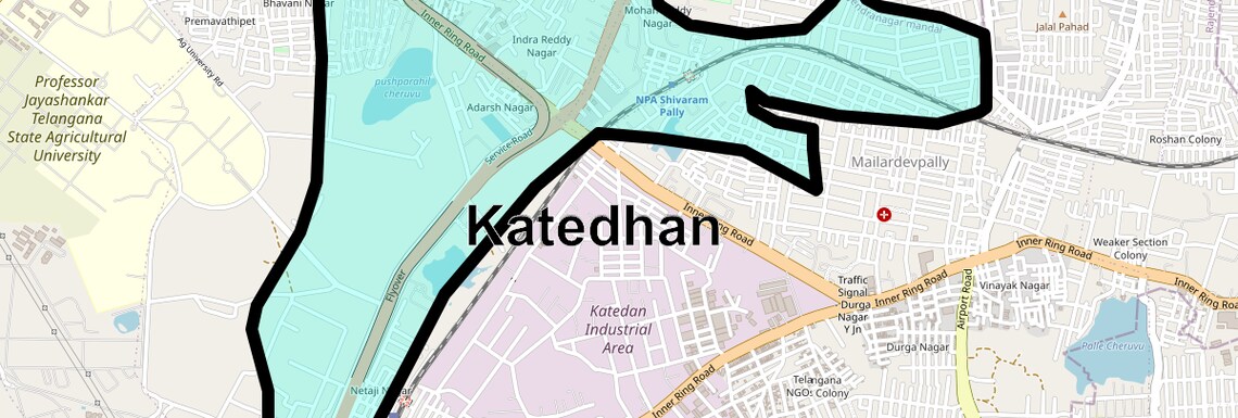 Location Map of Katedhan, Hyderabad