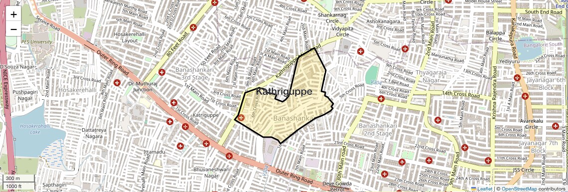 Location Map of Kathriguppe, Bangalore
