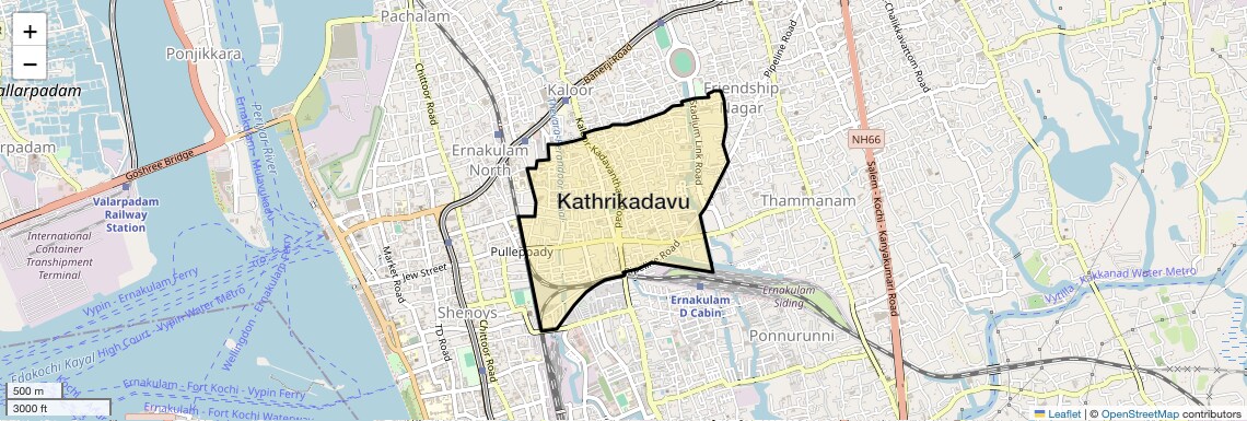 Location Map of Kathrikadavu, Kochi
