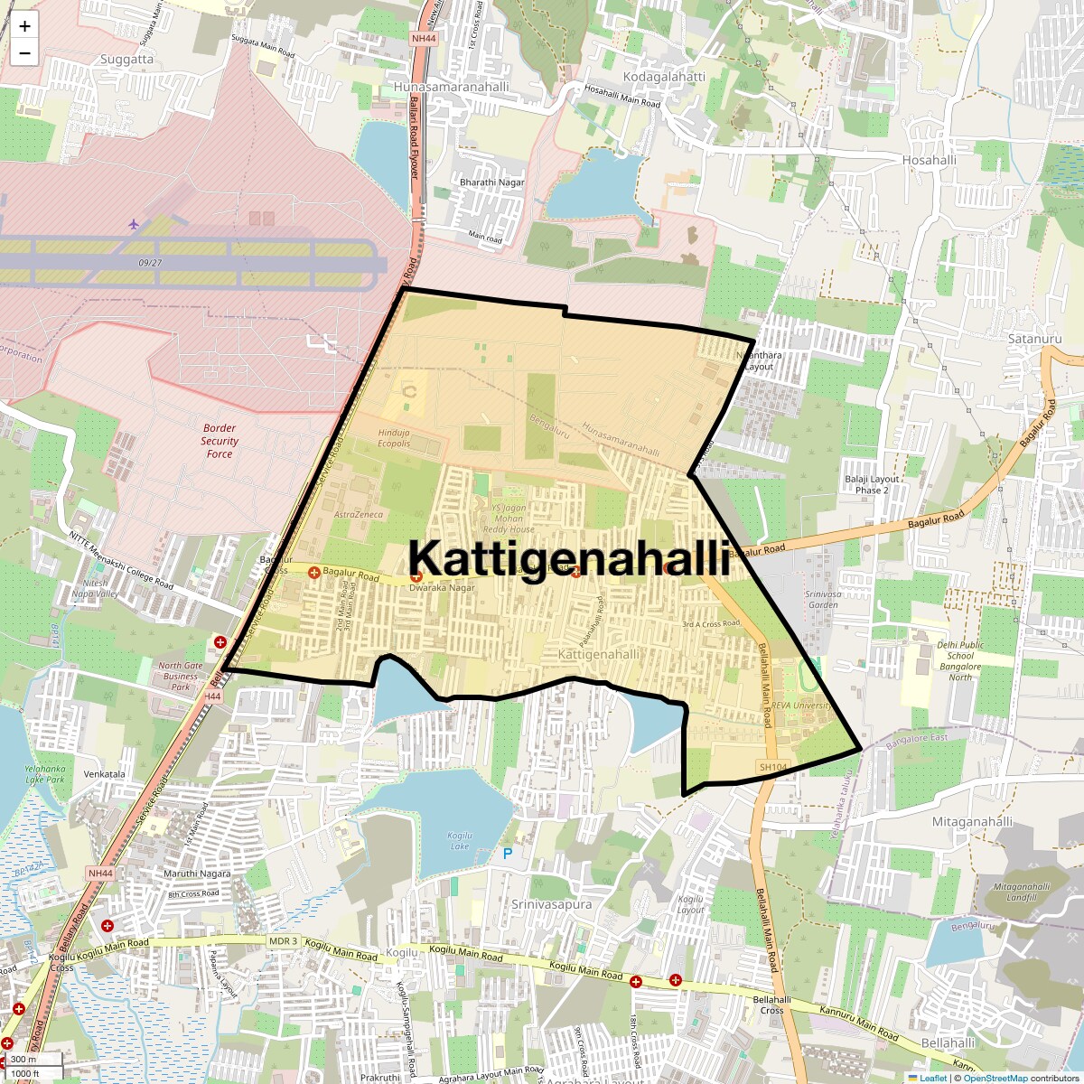 Location Map of Kattigenahalli, Bangalore