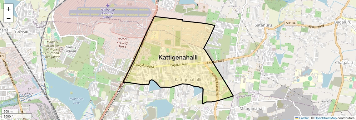 Location Map of Kattigenahalli, Bangalore