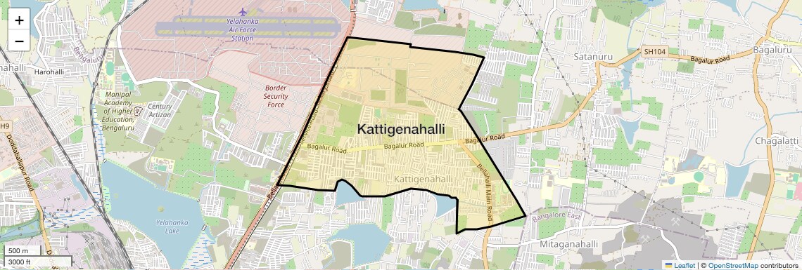 Location Map of Kattigenahalli, Bangalore