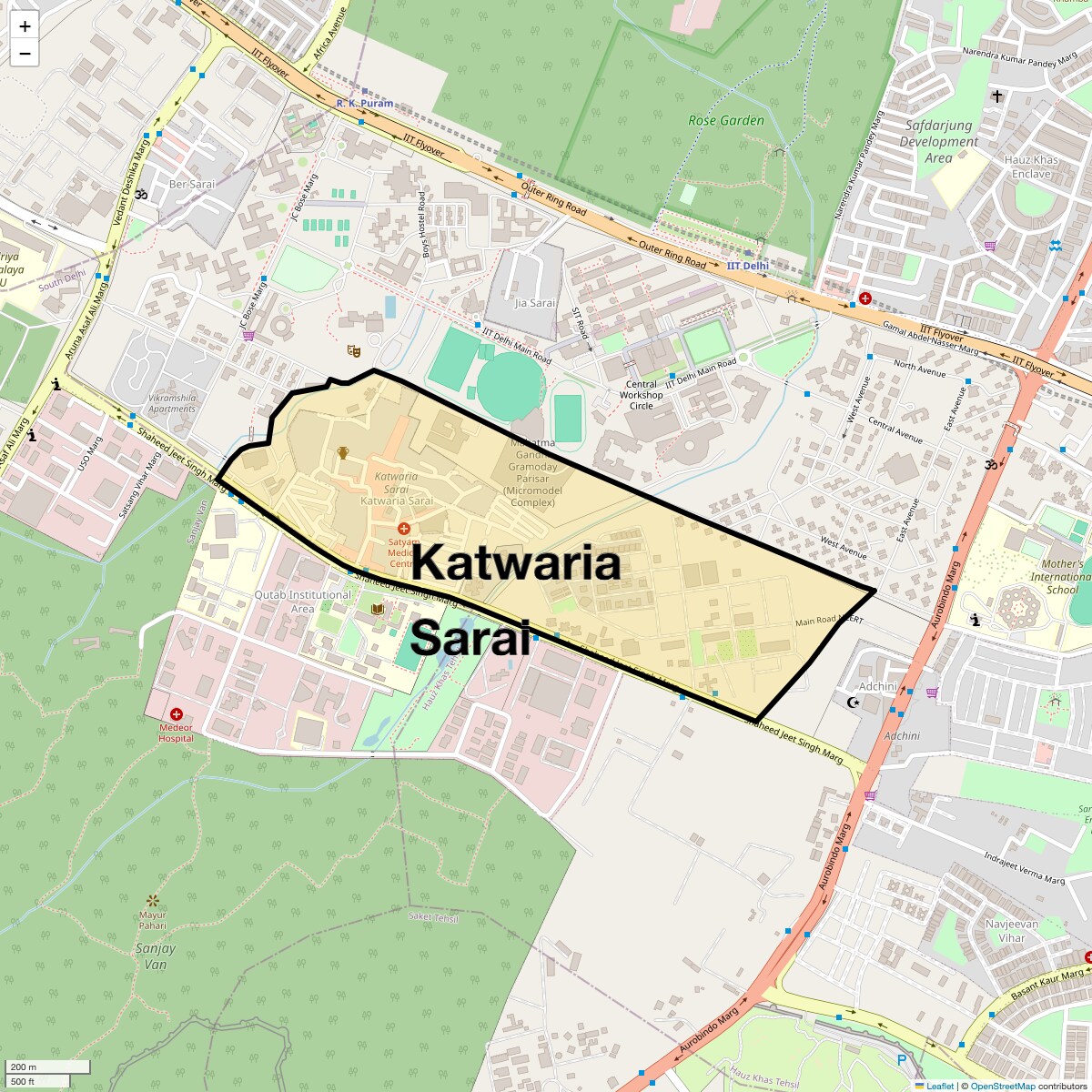 Location Map of Katwaria Sarai, Delhi