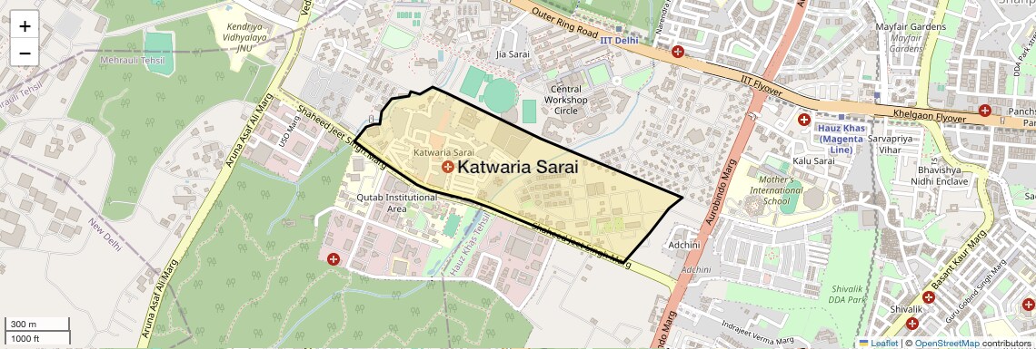 Location Map of Katwaria Sarai, Delhi
