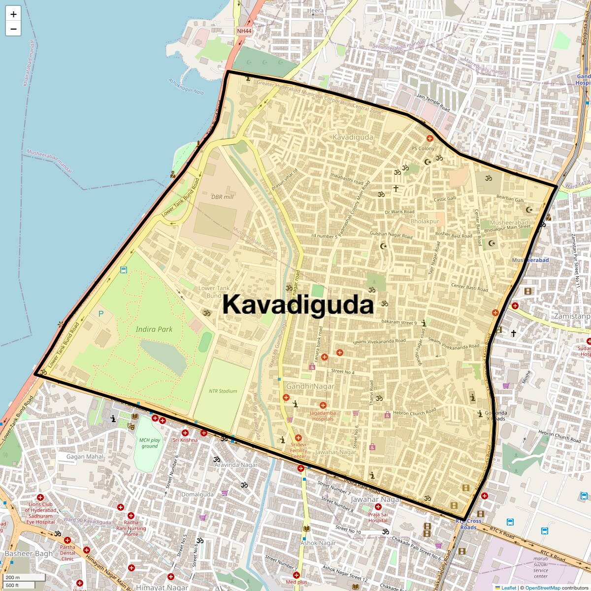 Location Map of Kavadiguda, Hyderabad