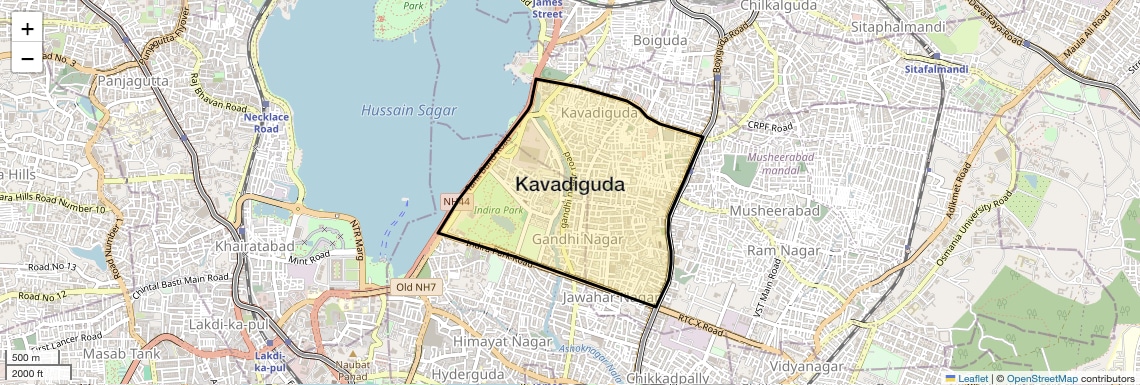 Location Map of Kavadiguda, Hyderabad