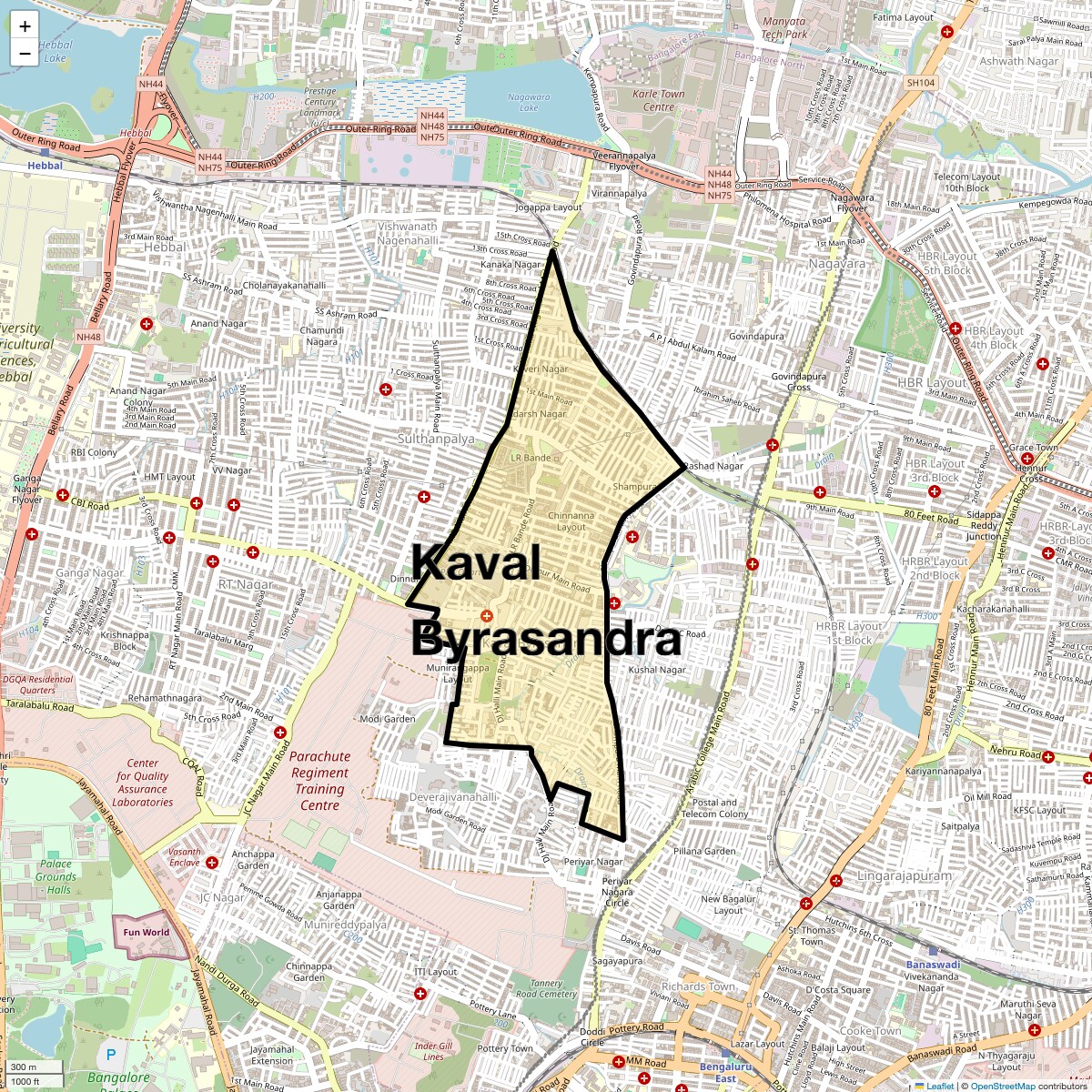 Location Map of Kaval Byrasandra, Bangalore