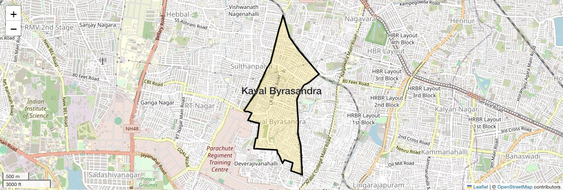 Location Map of Kaval Byrasandra, Bangalore