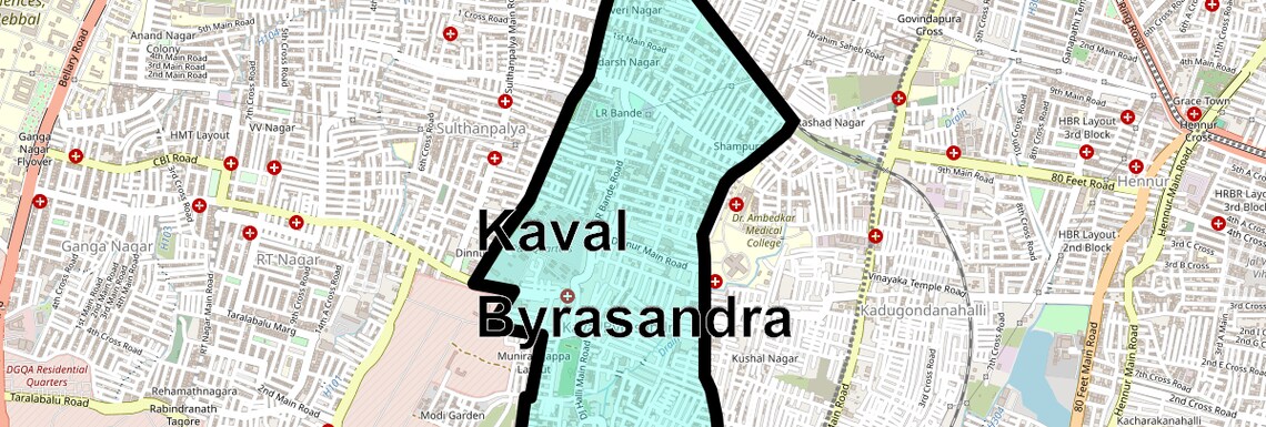 Location Map of Kaval Byrasandra, Bangalore