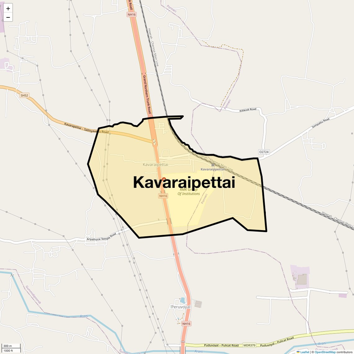 Location Map of Kavaraipettai, Chennai