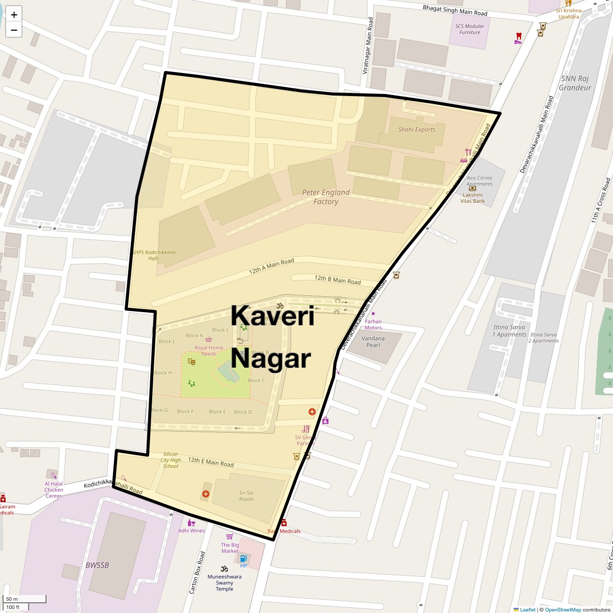 Location Map of Kaveri Nagar, Bangalore