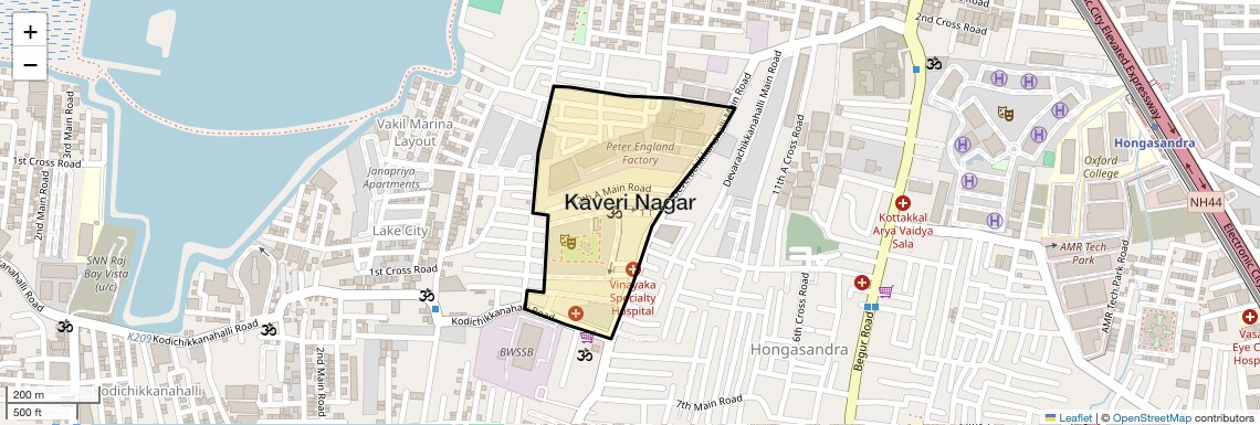 Location Map of Kaveri Nagar, Bangalore