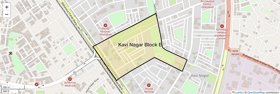 Location Map of Kavi Nagar Block E, Ghaziabad