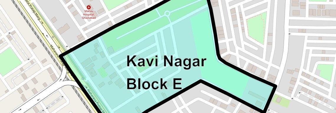 Location Map of Kavi Nagar Block E, Ghaziabad