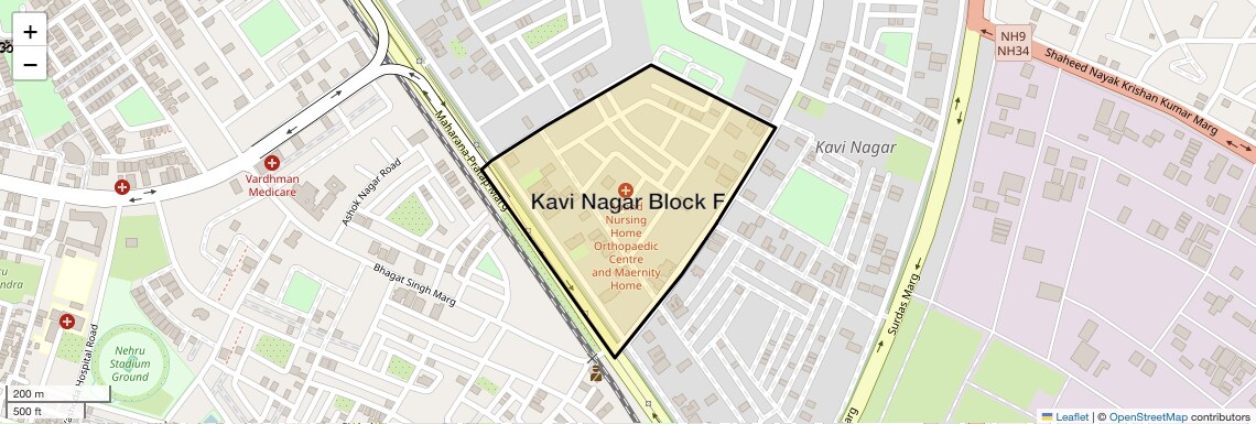 Location Map of Kavi Nagar Block F, Ghaziabad
